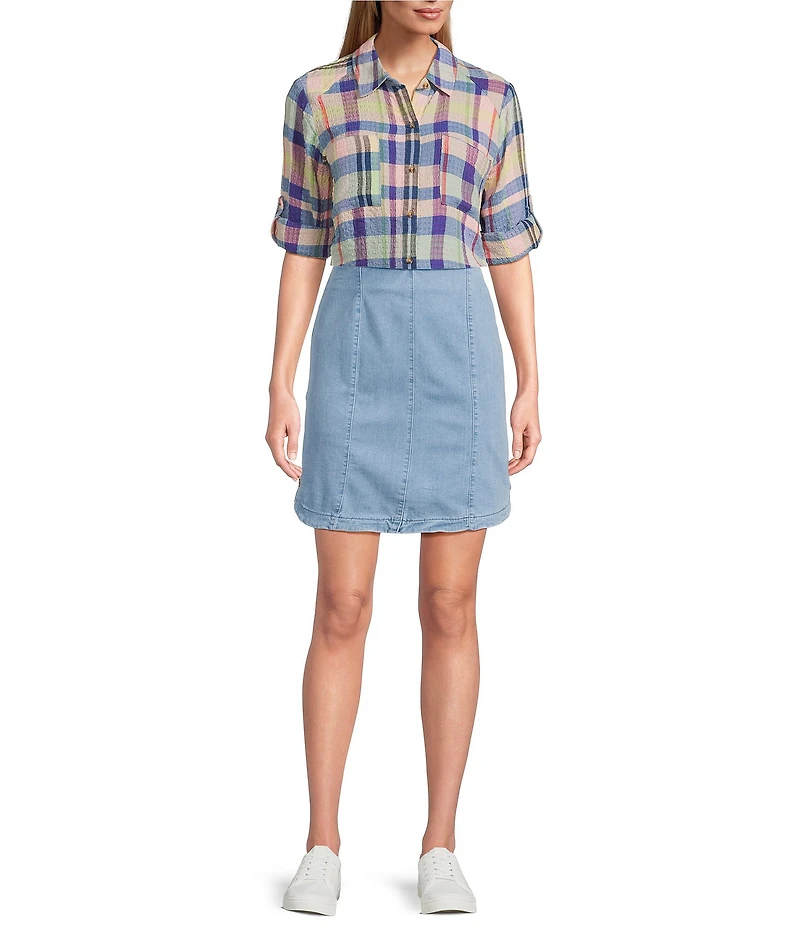 Intro Nia Denim Button Hem Pull-On Skort