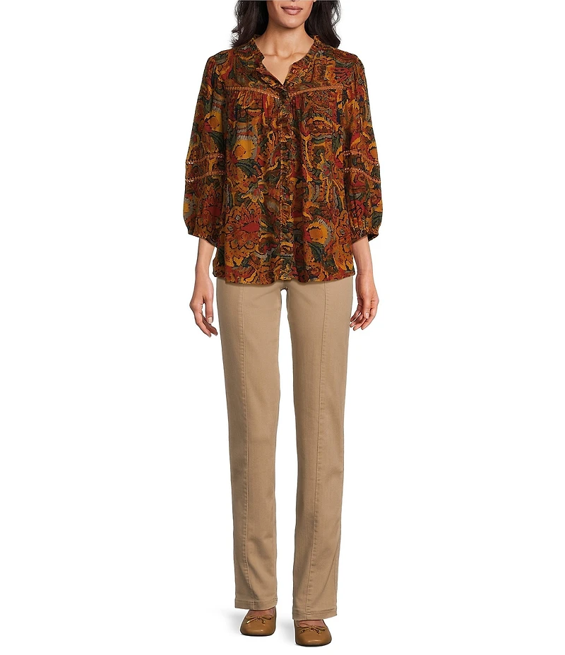 Intro Nia Hollywood Waist Seam Detail High Rise Straight Leg Pull-On Denim Pants