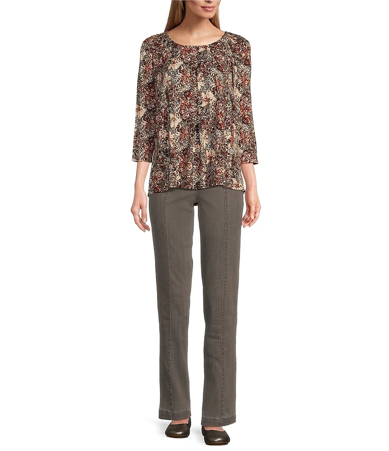 Intro Nia Hollywood Waist Seam Detail High Rise Straight Leg Pull-On Denim Pants