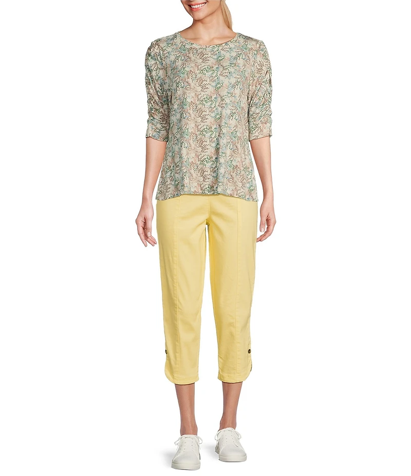 Intro Nia Pull-On Curved Hem Elastic Waist Mid Rise Capri Pants