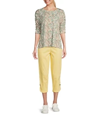 Intro Nia Pull-On Curved Hem Elastic Waist Mid Rise Capri Pants
