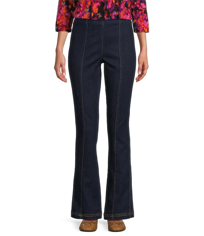 Intro Nia Slimming High Waist Gold Tone Stitching Detail Pull-On Flare Leg Pants