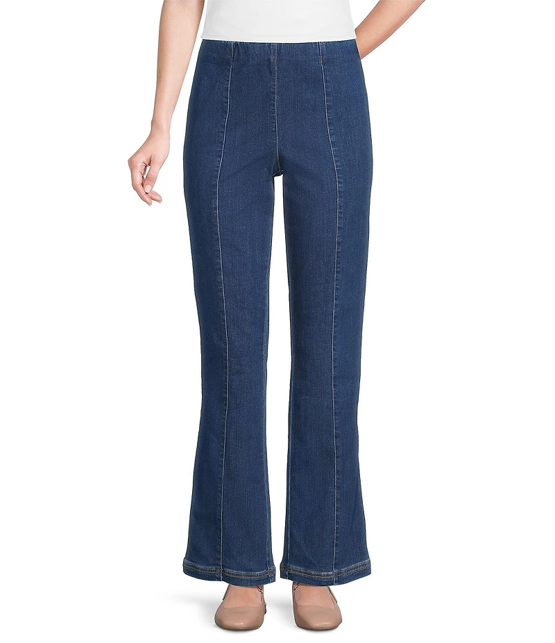 Intro Nia Slimming High Waist Gold Tone Stitching Detail Pull-On Flare Leg Pants