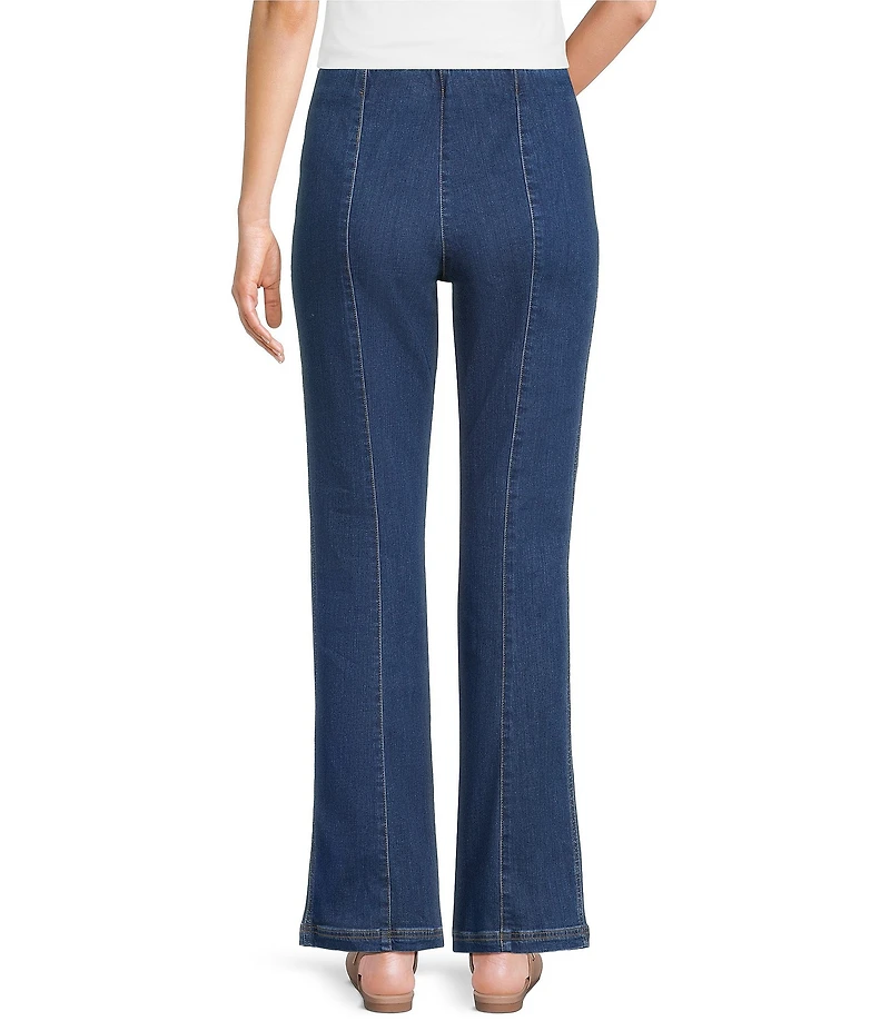 Intro Nia Slimming High Waist Gold Tone Stitching Detail Pull-On Flare Leg Pants