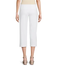 Intro Petite Size Aimee Solid Suave Knit Straight Leg Tummy Control Coconut Button Hem Pull-On Pants