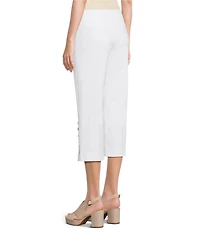 Intro Petite Size Aimee Solid Suave Knit Straight Leg Tummy Control Coconut Button Hem Pull-On Pants