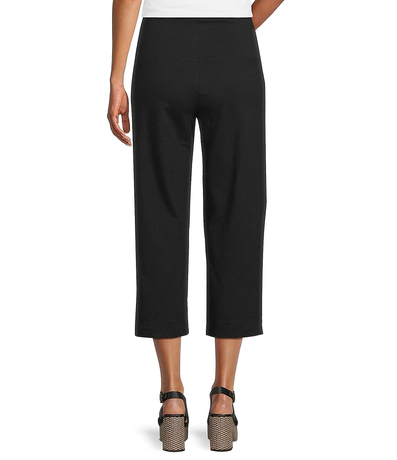 Intro Petite Size Aimee Solid Suave Knit Straight Leg Tummy Control Coconut Button Hem Pull-On Pants