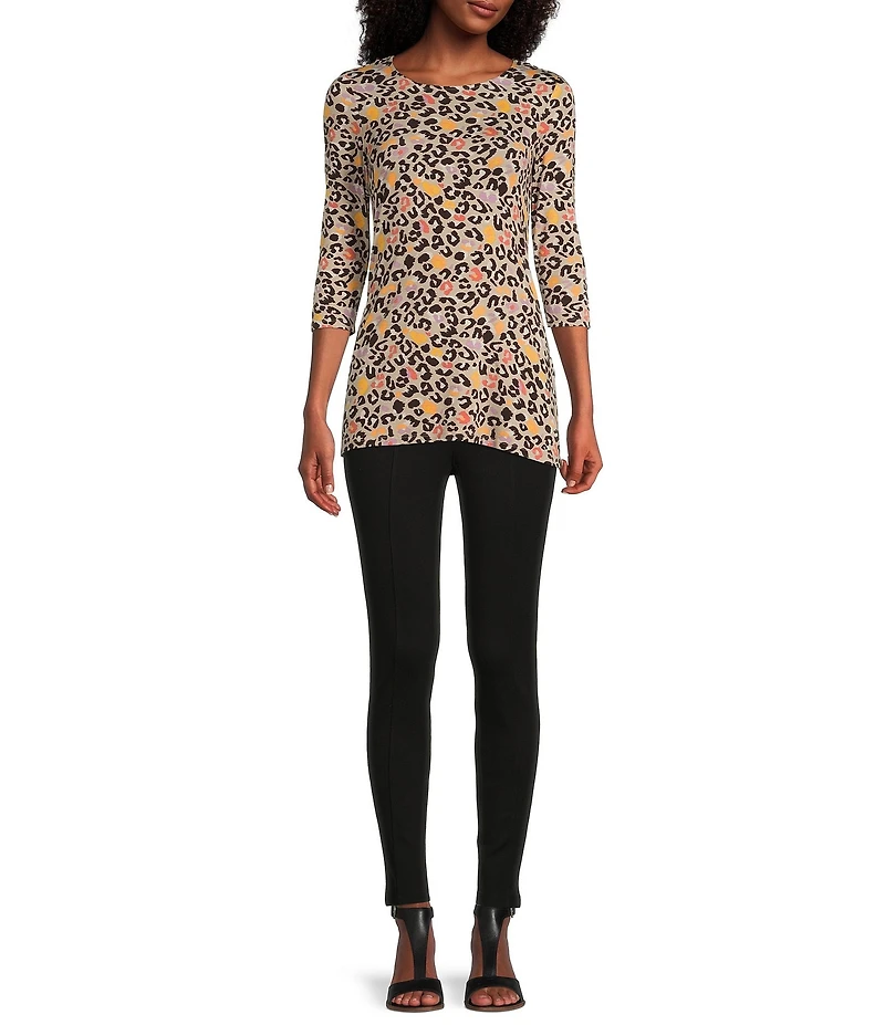 Intro Petite Size Animal Print 3/4 Sleeve Round Neck The Legging Tee