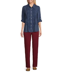 Intro Petite Size Bella Solid Double Knit Slim Her Straight Leg Pants