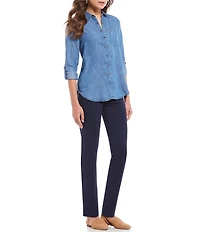 Intro Petite Size Bella Solid Double Knit Slim Her Straight Leg Pants