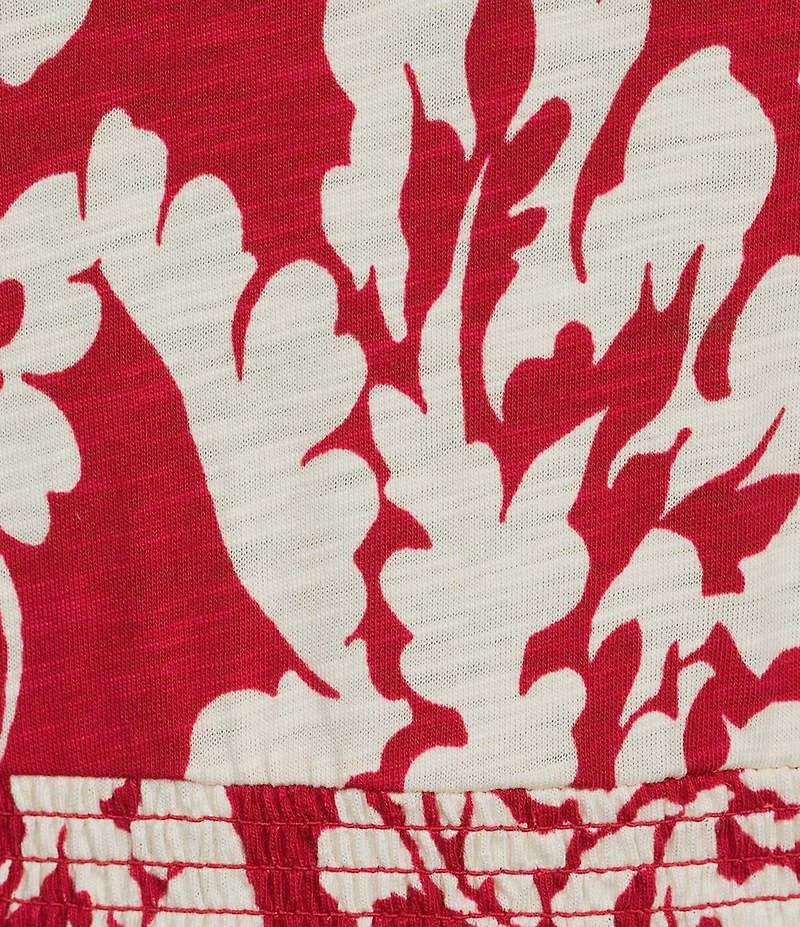 Intro Petite Size Brocade Floral Print Knit Scoop Neck Elbow Sleeve Smocked Waist Tiered Dress