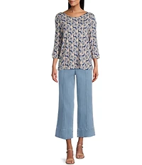 Intro Petite Size Carrie Slub Stretch Tummy Control Wide Leg Jeans