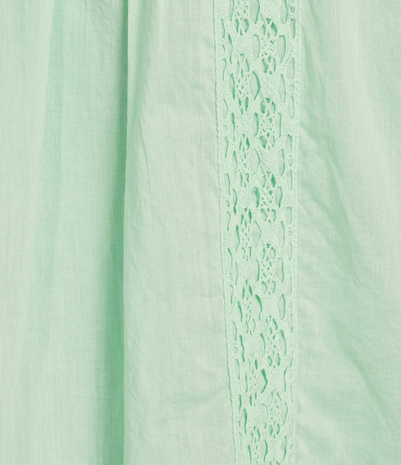 Intro Petite Size Cotton Voile Crew Neck 3/4 Sleeve Lace Trim Peasant Blouse