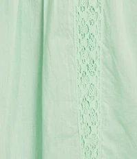 Intro Petite Size Cotton Voile Crew Neck 3/4 Sleeve Lace Trim Peasant Blouse