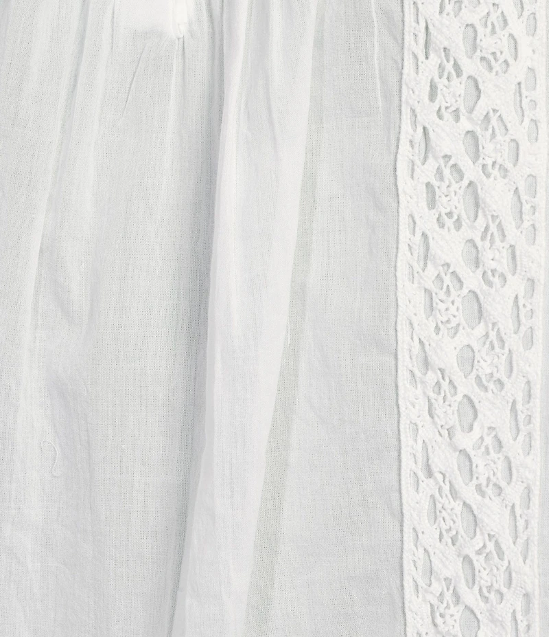 Intro Petite Size Cotton Voile Crew Neck 3/4 Sleeve Lace Trim Peasant Blouse