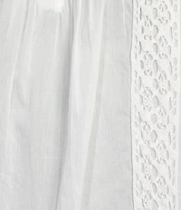 Intro Petite Size Cotton Voile Crew Neck 3/4 Sleeve Lace Trim Peasant Blouse