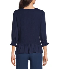 Intro Petite Size Crew Neck 3/4 Sleeve Peplum Top