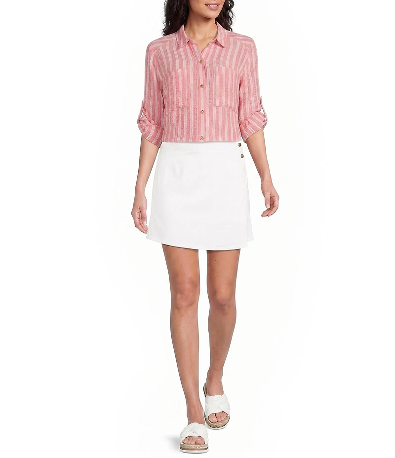 Intro Petite Size Dahlia Solid Denim Wrap Skort