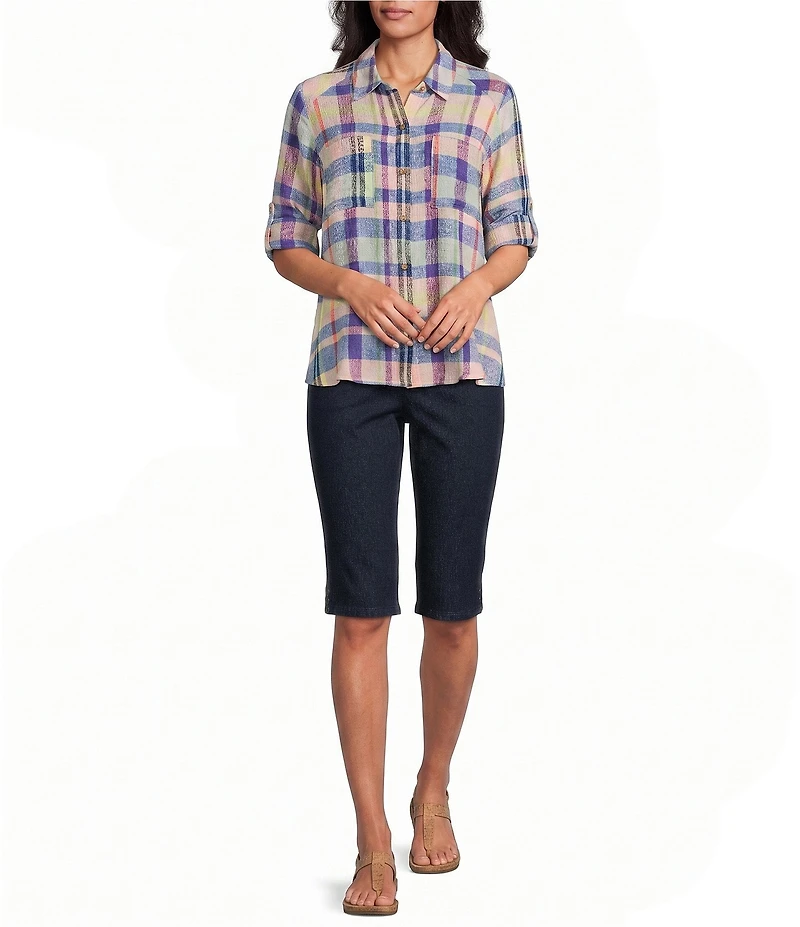 Intro Petite Size Dahlia Solid Pull-On Skimmer Denim Shorts