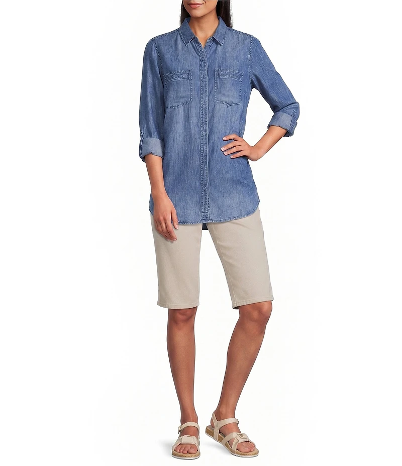 Intro Petite Size Dahlia Solid Pull-On Skimmer Denim Shorts