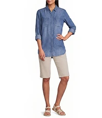Intro Petite Size Dahlia Solid Pull-On Skimmer Denim Shorts