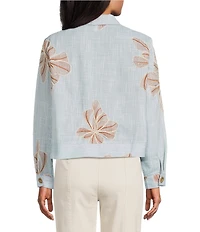 Intro Petite Size Floral Embroidery Point Collar Long Sleeve Button Front Jacket