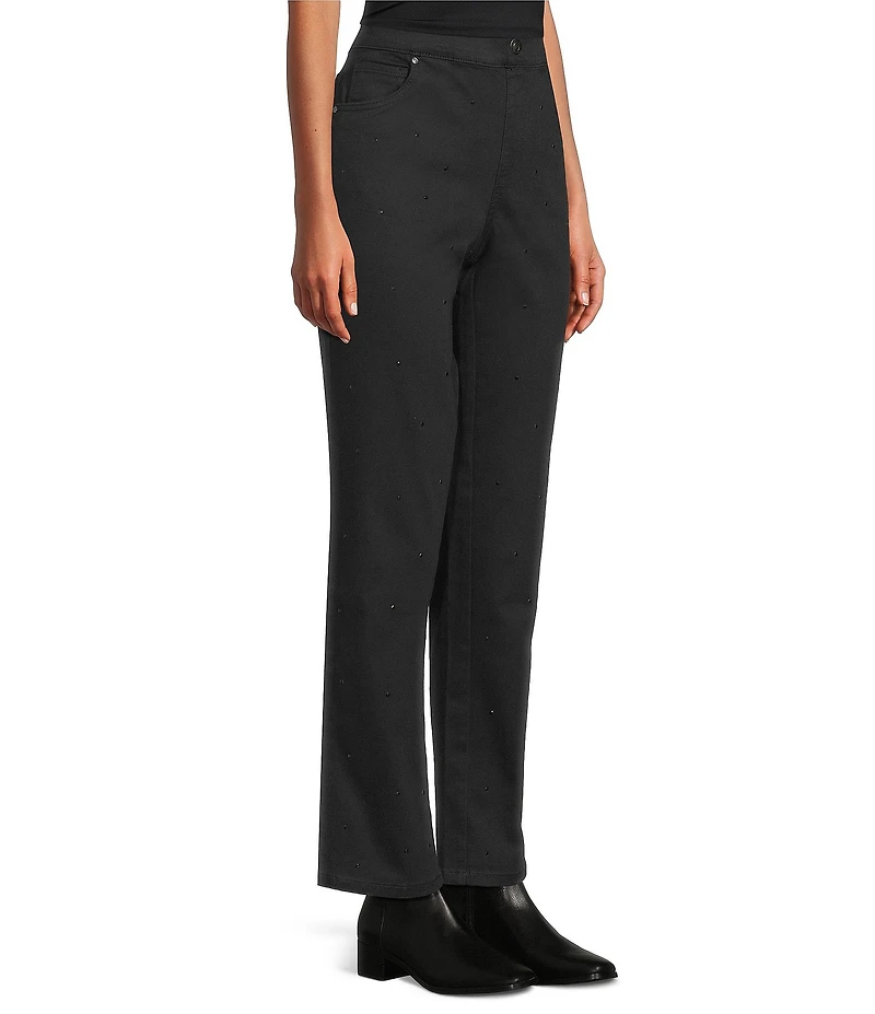 Intro Petite Size Freedom Denim Straight Leg Crystal Detail Pull-On Jeans
