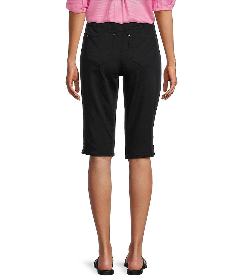Intro Petite Size Heatseal Trim Side Hem Embellished Tummy Panel Mid Rise Bermuda Skimmer Shorts