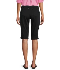 Intro Petite Size Heatseal Trim Side Hem Embellished Tummy Panel Mid Rise Bermuda Skimmer Shorts