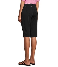 Intro Petite Size Heatseal Trim Side Hem Embellished Tummy Panel Mid Rise Bermuda Skimmer Shorts