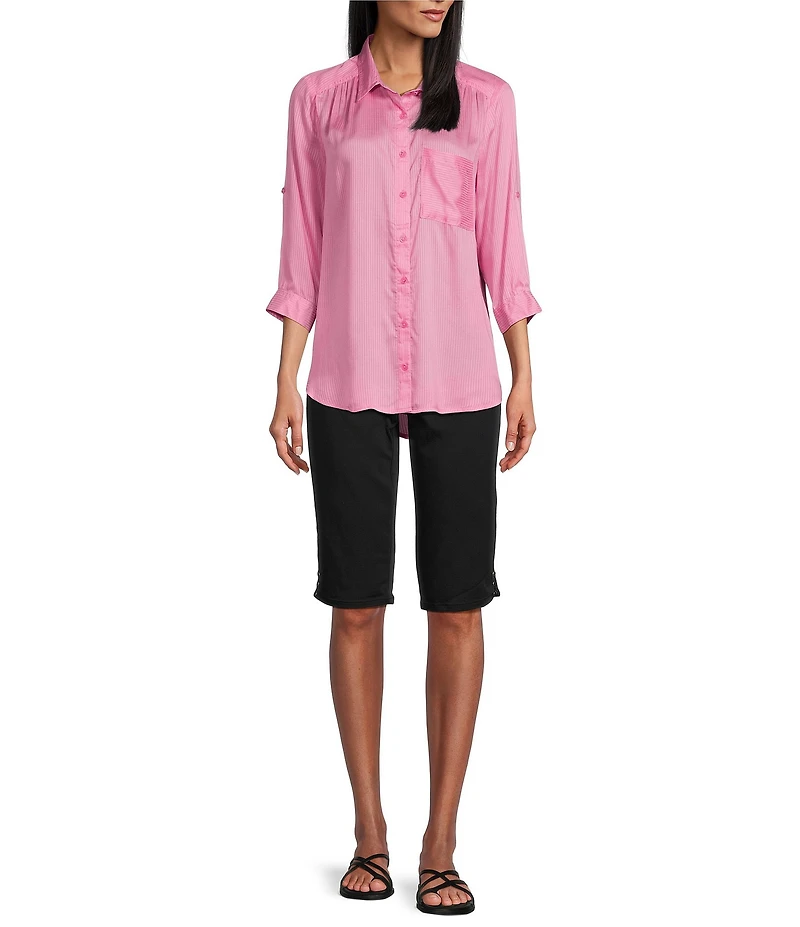 Intro Petite Size Heatseal Trim Side Hem Embellished Tummy Panel Mid Rise Bermuda Skimmer Shorts