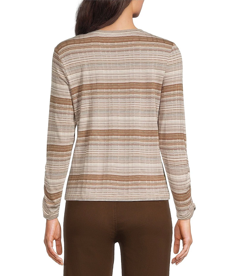 Intro Petite Size Jersey Knit Yarn Dye Stripe Crew Neck 3/4 Sleeve Top