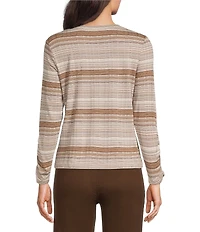 Intro Petite Size Jersey Knit Yarn Dye Stripe Crew Neck 3/4 Sleeve Top