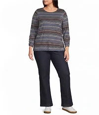 Intro Plus Size Jersey Knit Yarn Dye Stripe Crew Neck 3/4 Sleeve Top