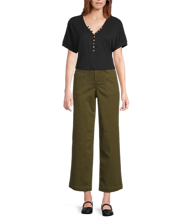 Intro Petite Size Kendall Solid Relaxed Cropped Pants