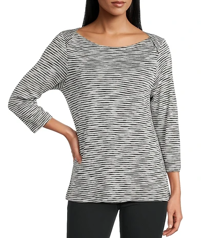 Intro Petite Size Knit Jersey Boat Neck 3/4 Sleeve Traveler Tee