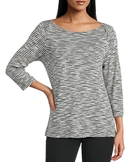 Intro Petite Size Knit Jersey Boat Neck 3/4 Sleeve Traveler Tee