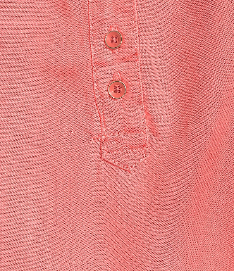 Intro Petite Size Lyocell Slub Long Roll-Tab Sleeve Shirred Popover Top