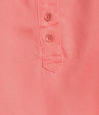 Intro Petite Size Lyocell Slub Long Roll-Tab Sleeve Shirred Popover Top