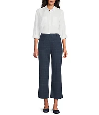 Intro Petite Size Mae Double Knit Plaid Print Pull-On Relaxed Cropped Pants