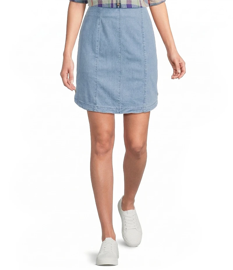 Intro Petite Size Nia Denim Button Hem Pull-On Skort