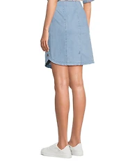 Intro Petite Size Nia Denim Button Hem Pull-On Skort