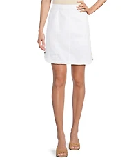 Intro Petite Size Nia Denim Button Hem Pull-On Skort