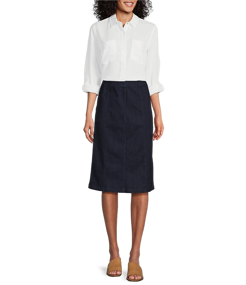 Intro Petite Size Nia Denim Tummy Control Waist Pull-On Pencil Skirt