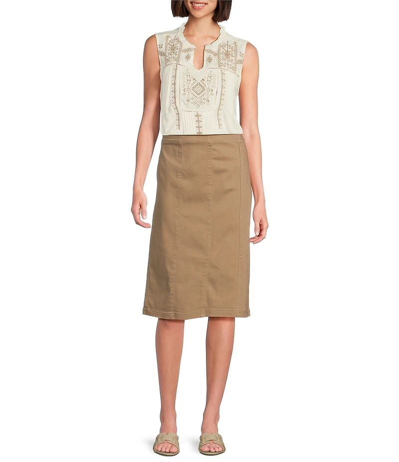Intro Petite Size Nia Denim Tummy Control Waist Pull-On Pencil Skirt