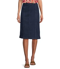 Intro Petite Size Nia Denim Tummy Control Waist Pull-On Pencil Skirt