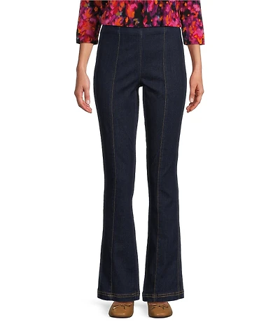 Intro Petite Size Nia Slimming High Waist Gold Tone Stitching Detail Pull-On Flare Leg Pants