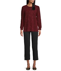 Intro Petite Size Red Lurex Knit Metallic Crew Neck Bracelet Length Poet Sleeve Top