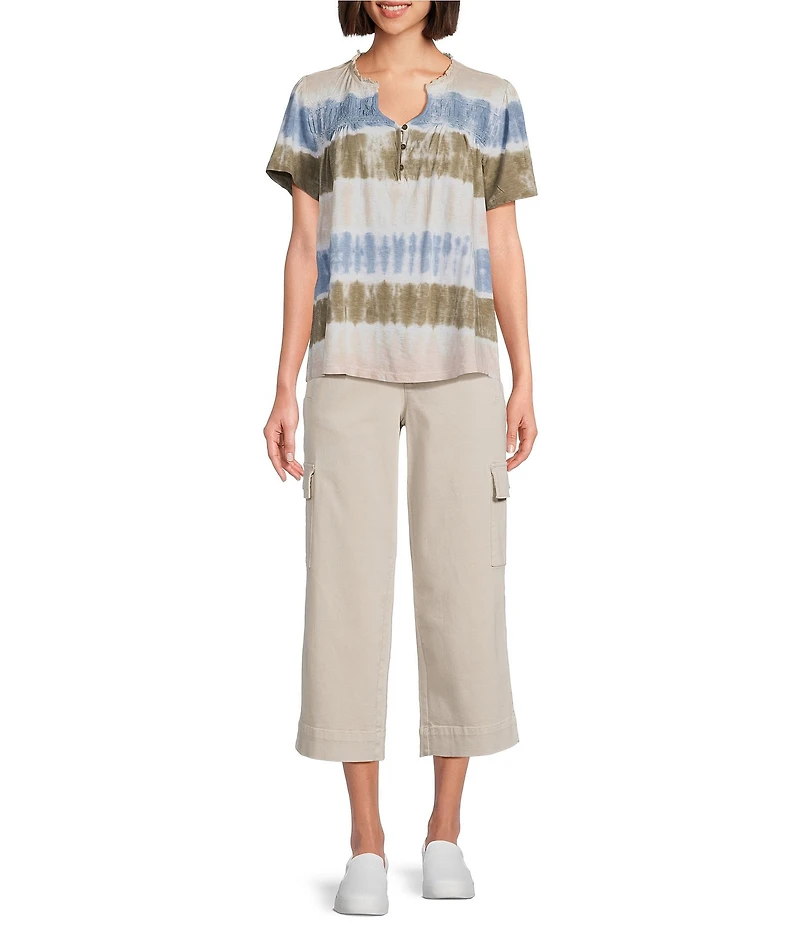 Intro Petite Size Rib Knit Pheobe Pull-On Cargo Capri Pants