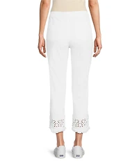 Intro Petite Size Straight Leg Tulip Eyelet Embroidered Frayed Hem Pull-On Ankle Pants